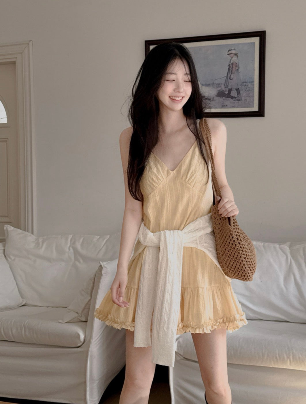 French Sweet Ruffle Edge Strap Dress
