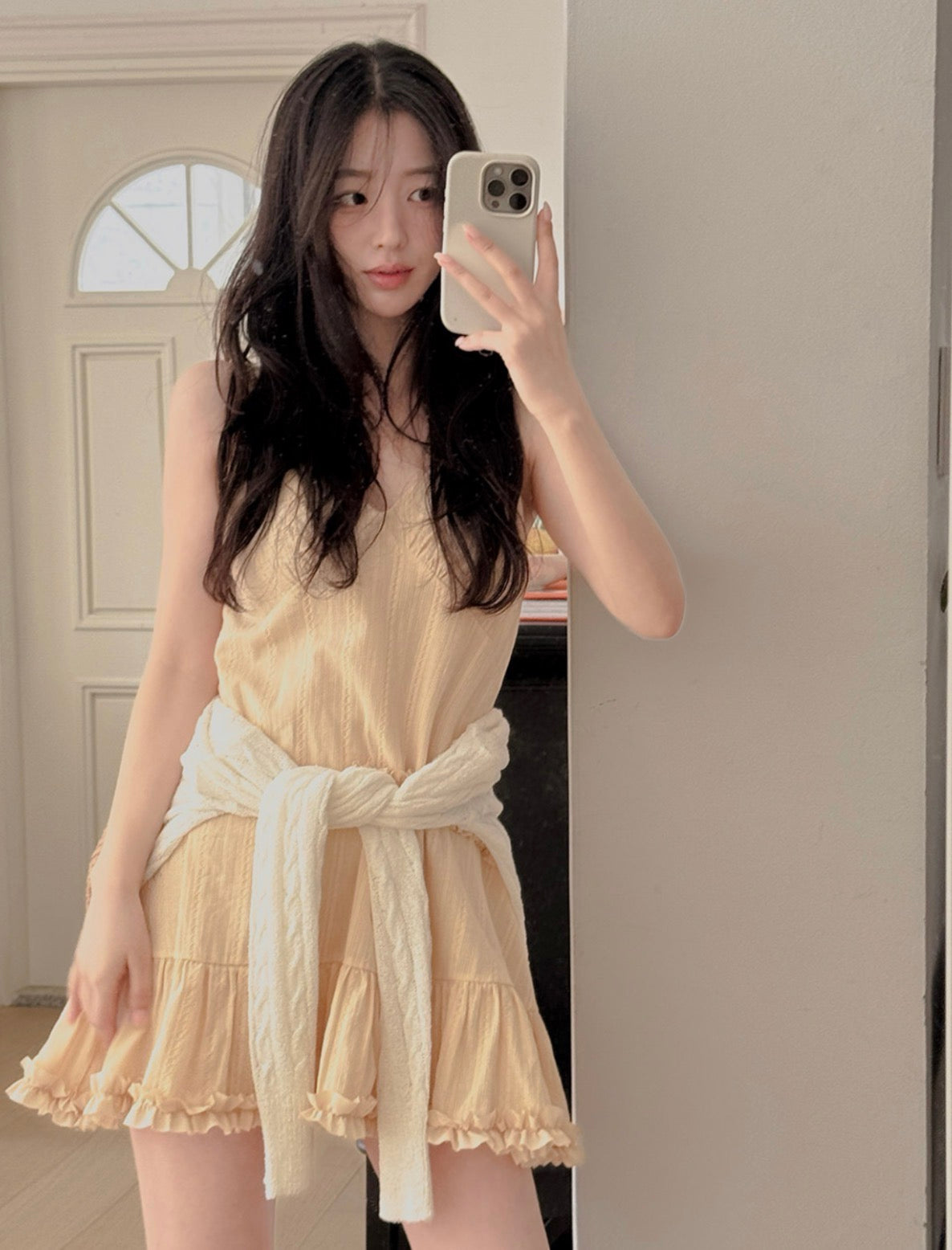 French Sweet Ruffle Edge Strap Dress