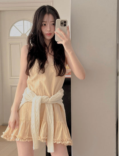 French Sweet Ruffle Edge Strap Dress