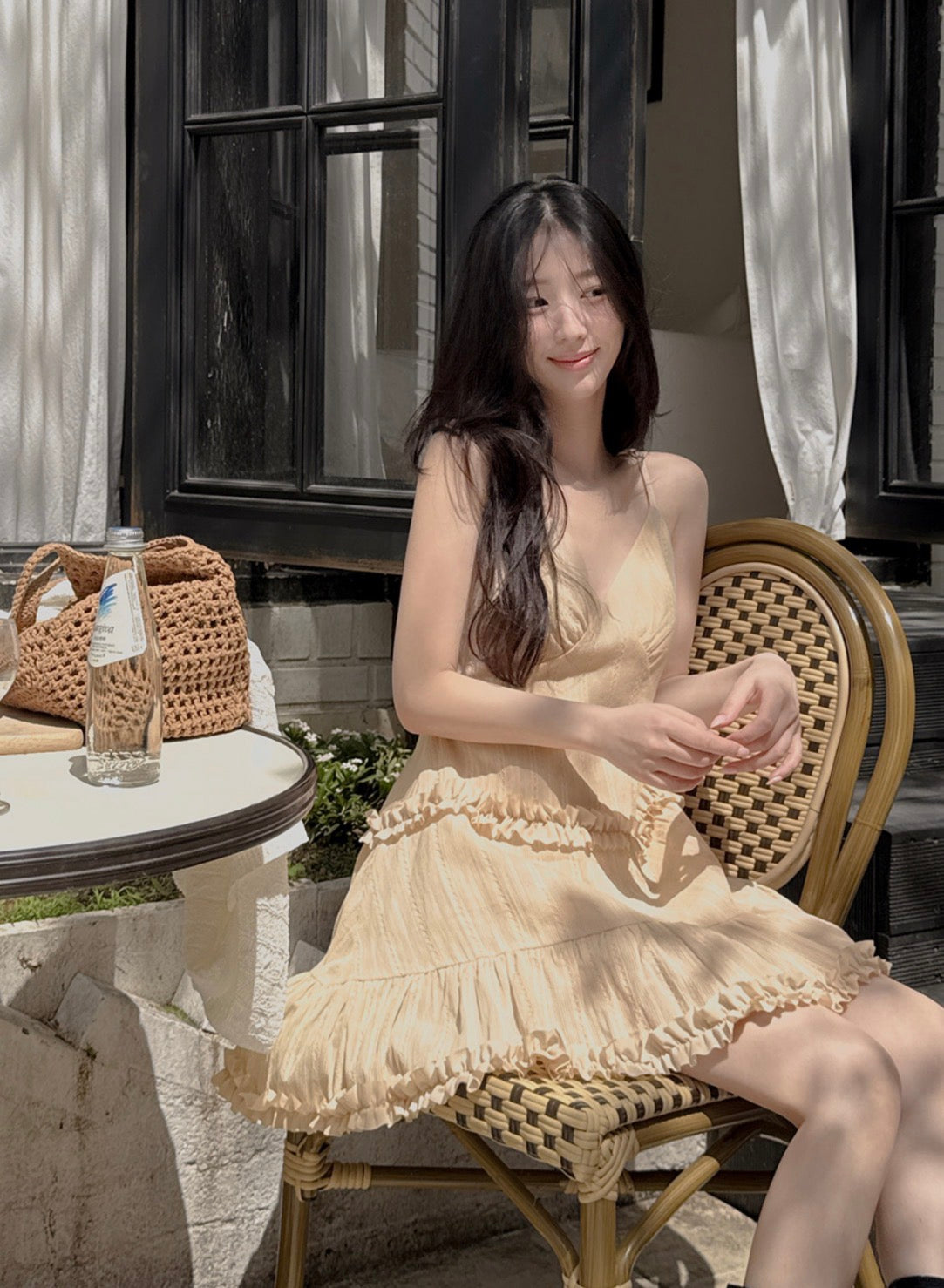 French Sweet Ruffle Edge Strap Dress