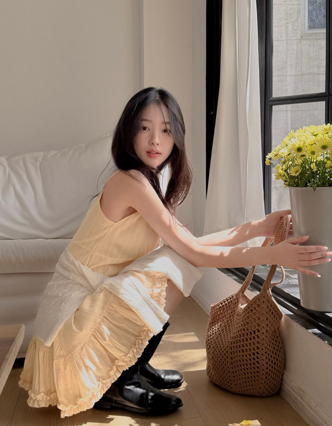 French Sweet Ruffle Edge Strap Dress