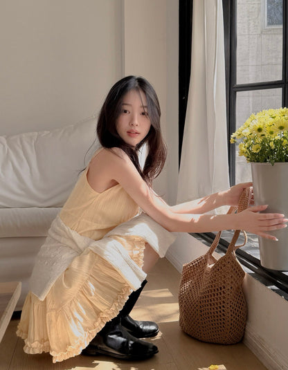 French Sweet Ruffle Edge Strap Dress