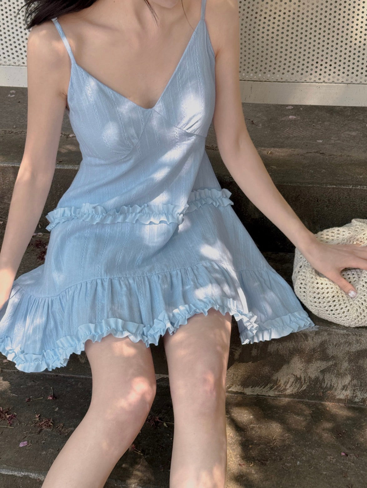 French Sweet Ruffle Edge Strap Dress