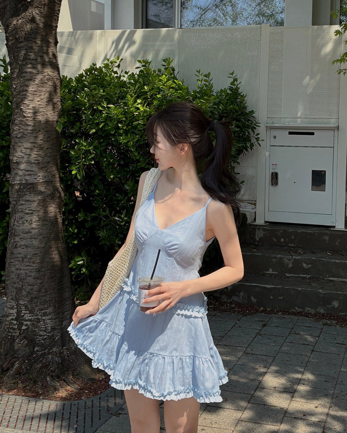 French Sweet Ruffle Edge Strap Dress