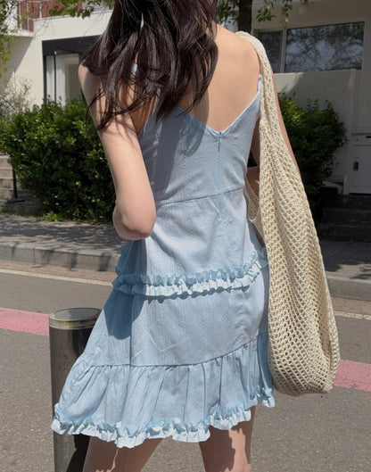 French Sweet Ruffle Edge Strap Dress