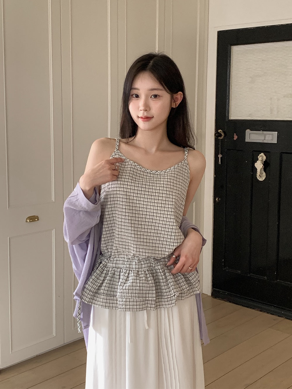 荷葉邊抽繩綁帶吊帶