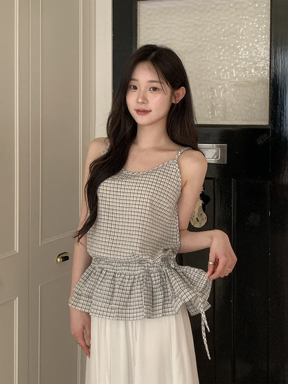 荷葉邊抽繩綁帶吊帶