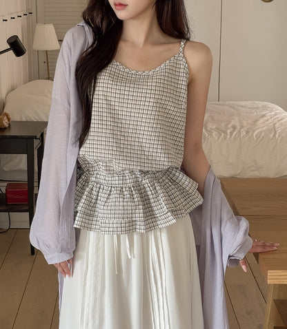 荷葉邊抽繩綁帶吊帶