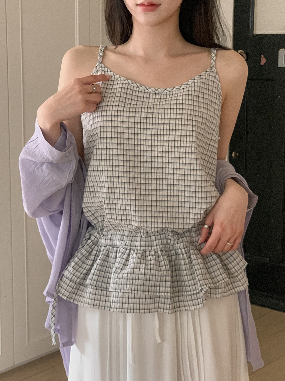 荷葉邊抽繩綁帶吊帶