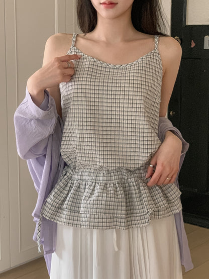 荷葉邊抽繩綁帶吊帶