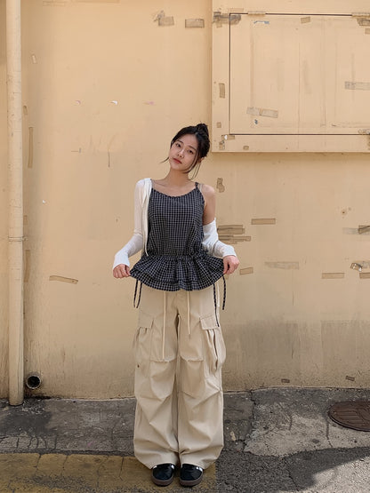 荷葉邊抽繩綁帶吊帶