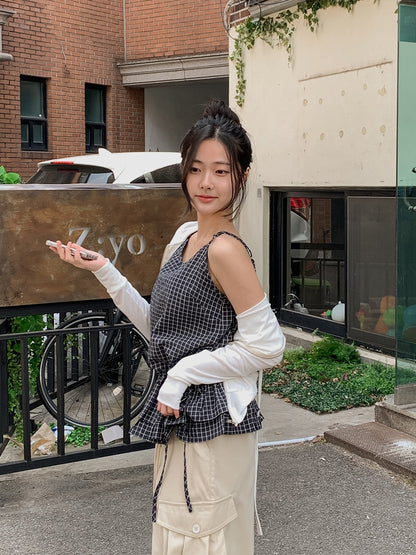 荷葉邊抽繩綁帶吊帶