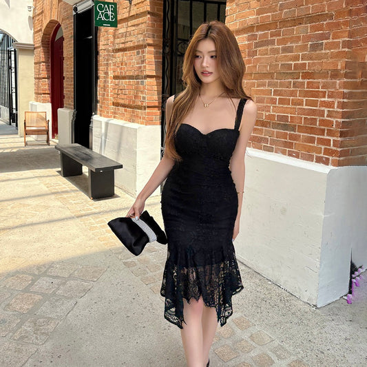 不規則蕾絲包臀魚尾裙