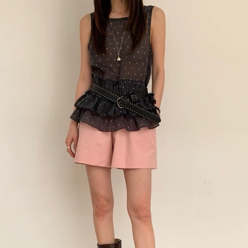 Sweet Sleeveless Layered Polka Dot Blouse