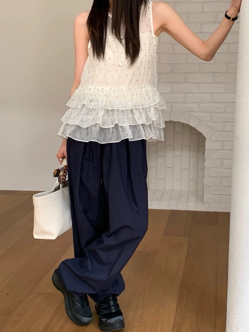 Sweet Sleeveless Layered Polka Dot Blouse