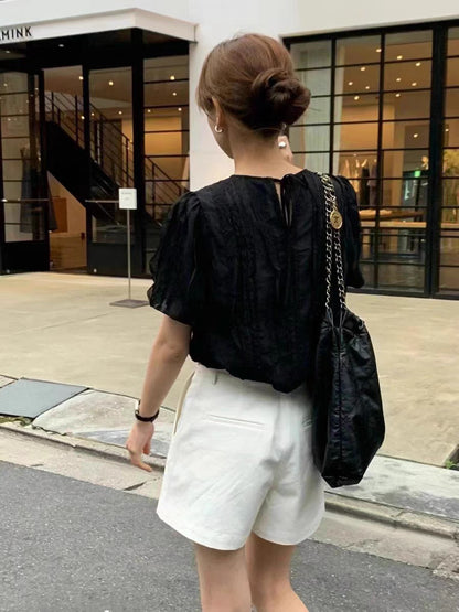 Pleated Texture Ruffle Blouse