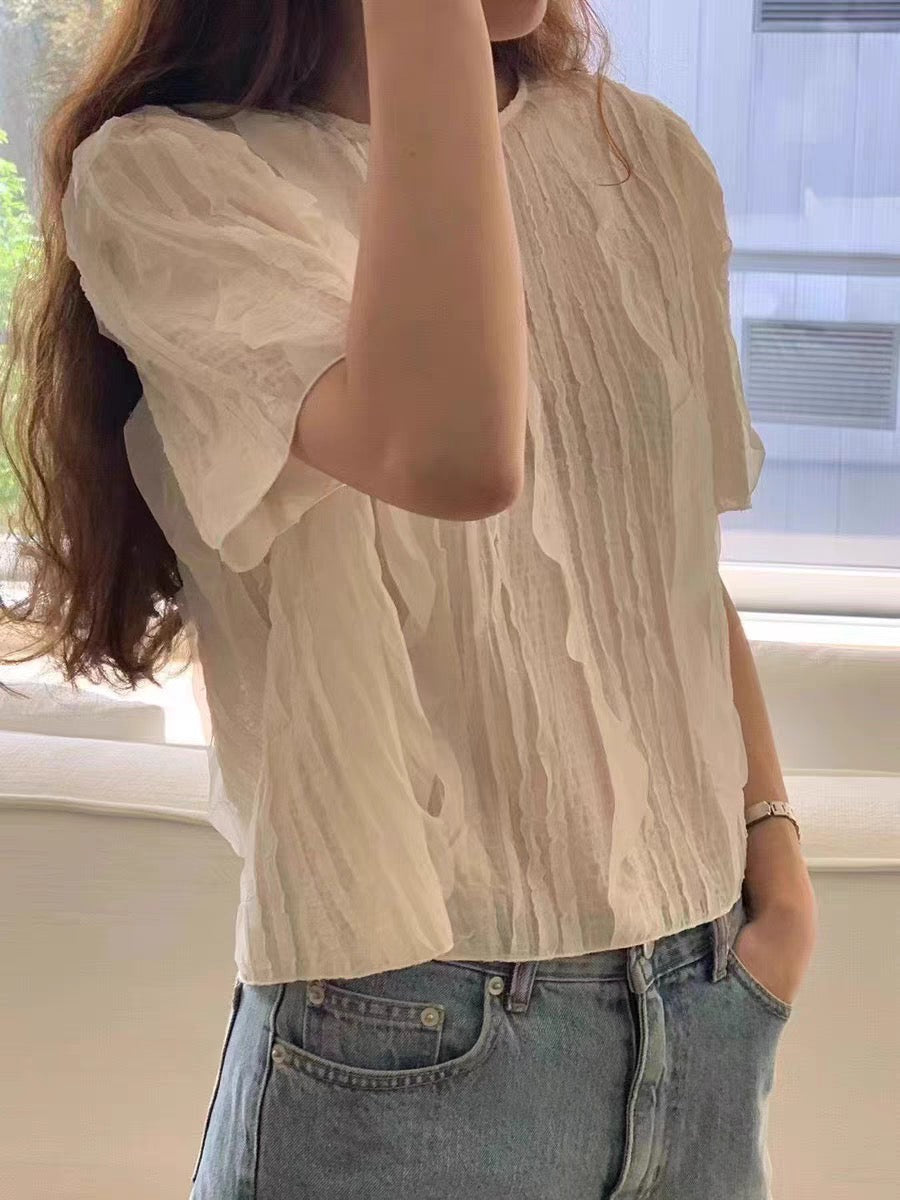 Pleated Texture Ruffle Blouse
