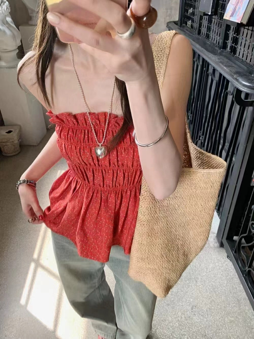 抽褶設計兩穿抹胸/半身裙