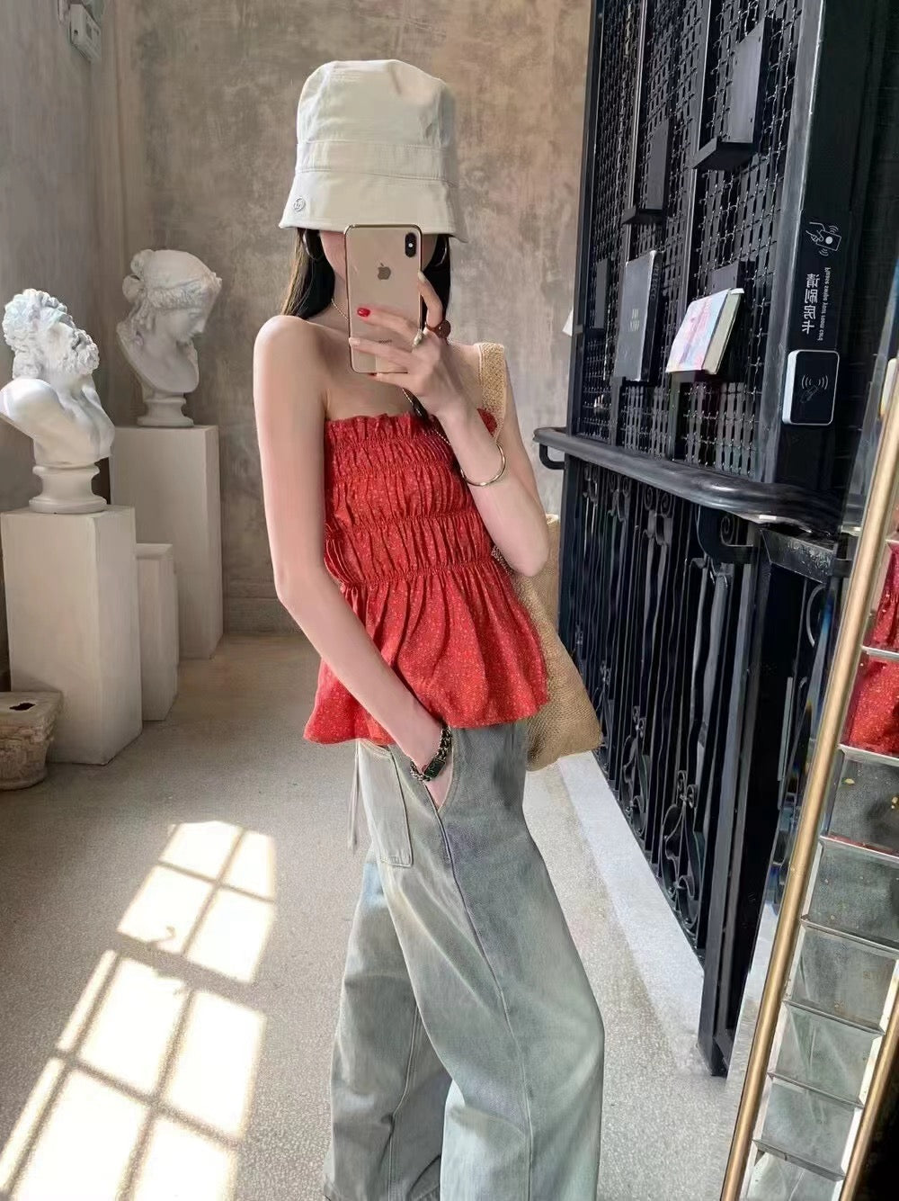 抽褶設計兩穿抹胸/半身裙