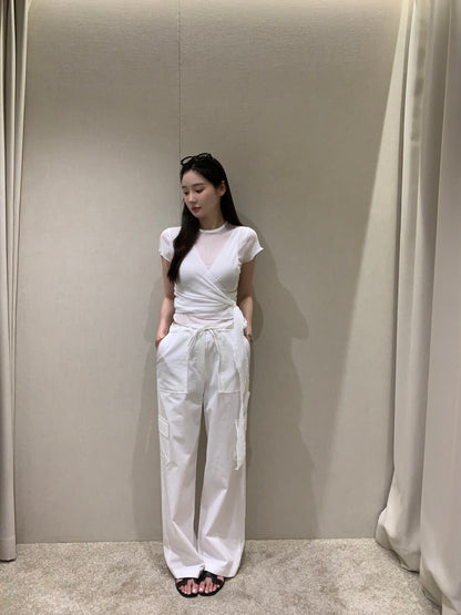 卷邊短袖+背心繫帶兩件套