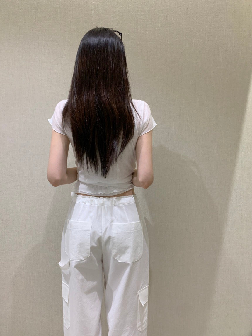 卷邊短袖+背心繫帶兩件套