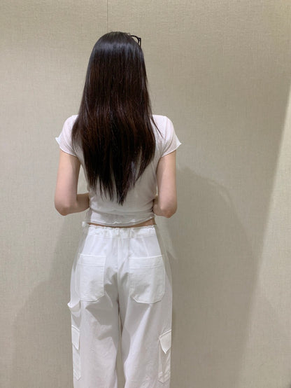 卷邊短袖+背心繫帶兩件套