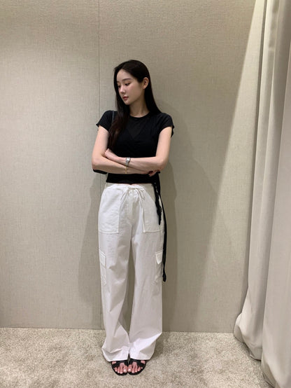 卷邊短袖+背心繫帶兩件套