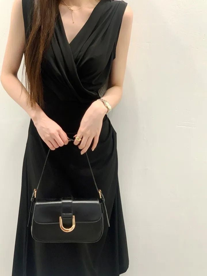 V領褶皺背心連身裙