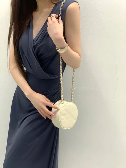 V領褶皺背心連身裙