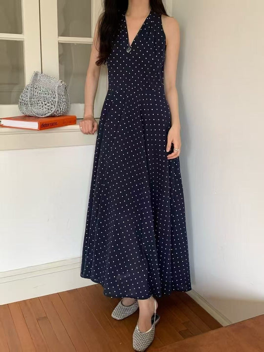 V領無袖波點連身裙