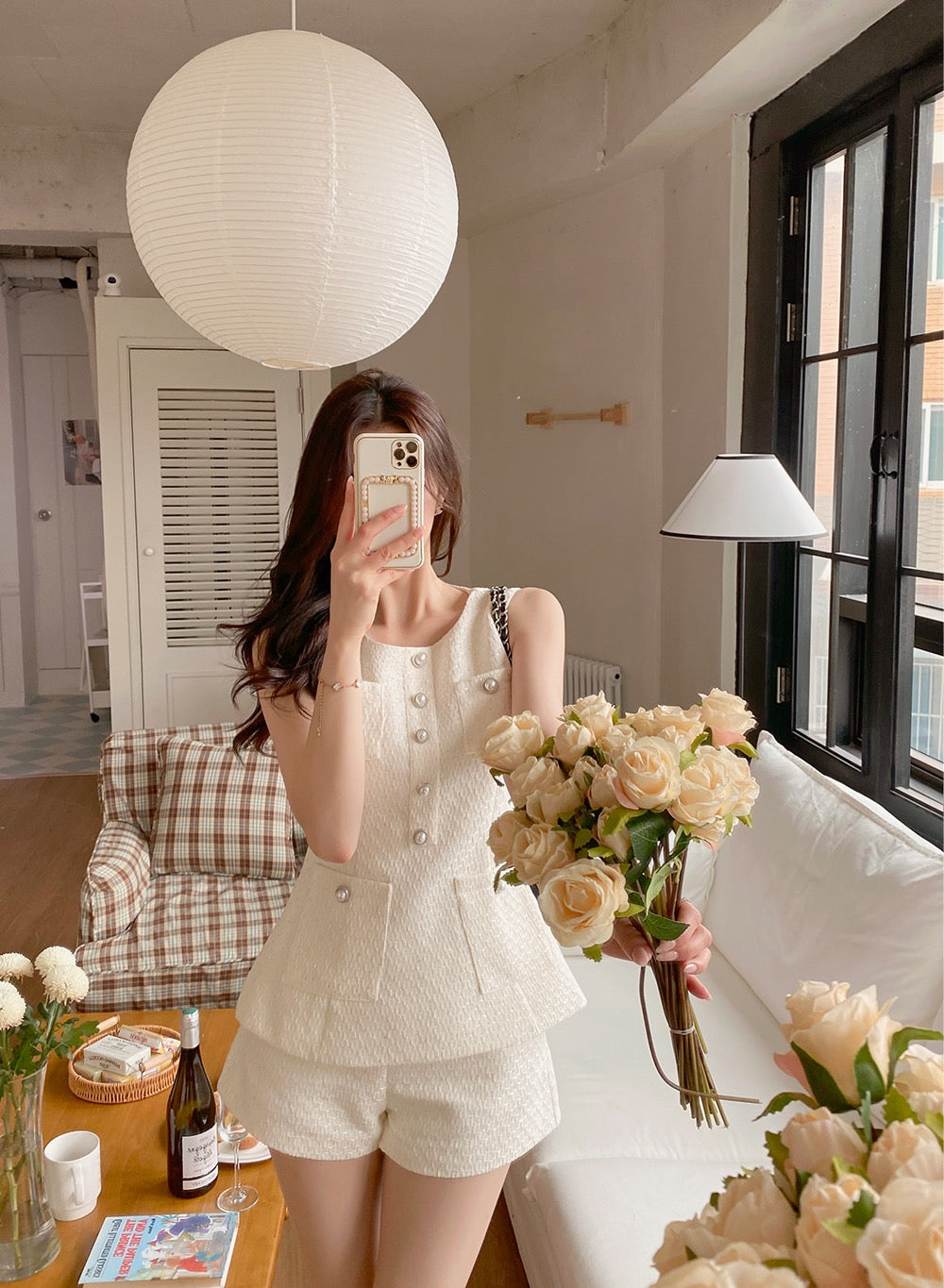 Chanel-inspired Waist-cinching Slim-fit Top + Versatile Shorts Set