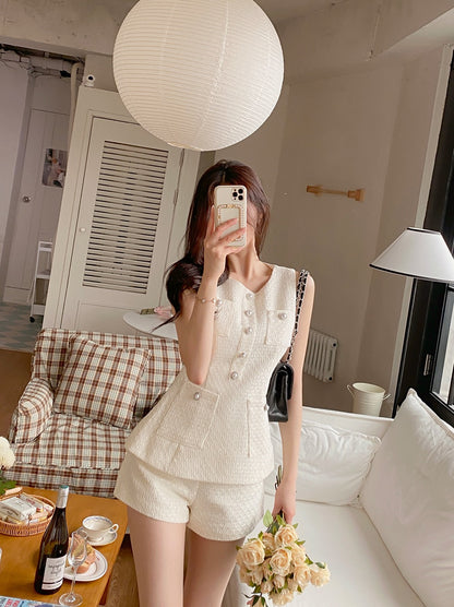 Chanel-inspired Waist-cinching Slim-fit Top + Versatile Shorts Set