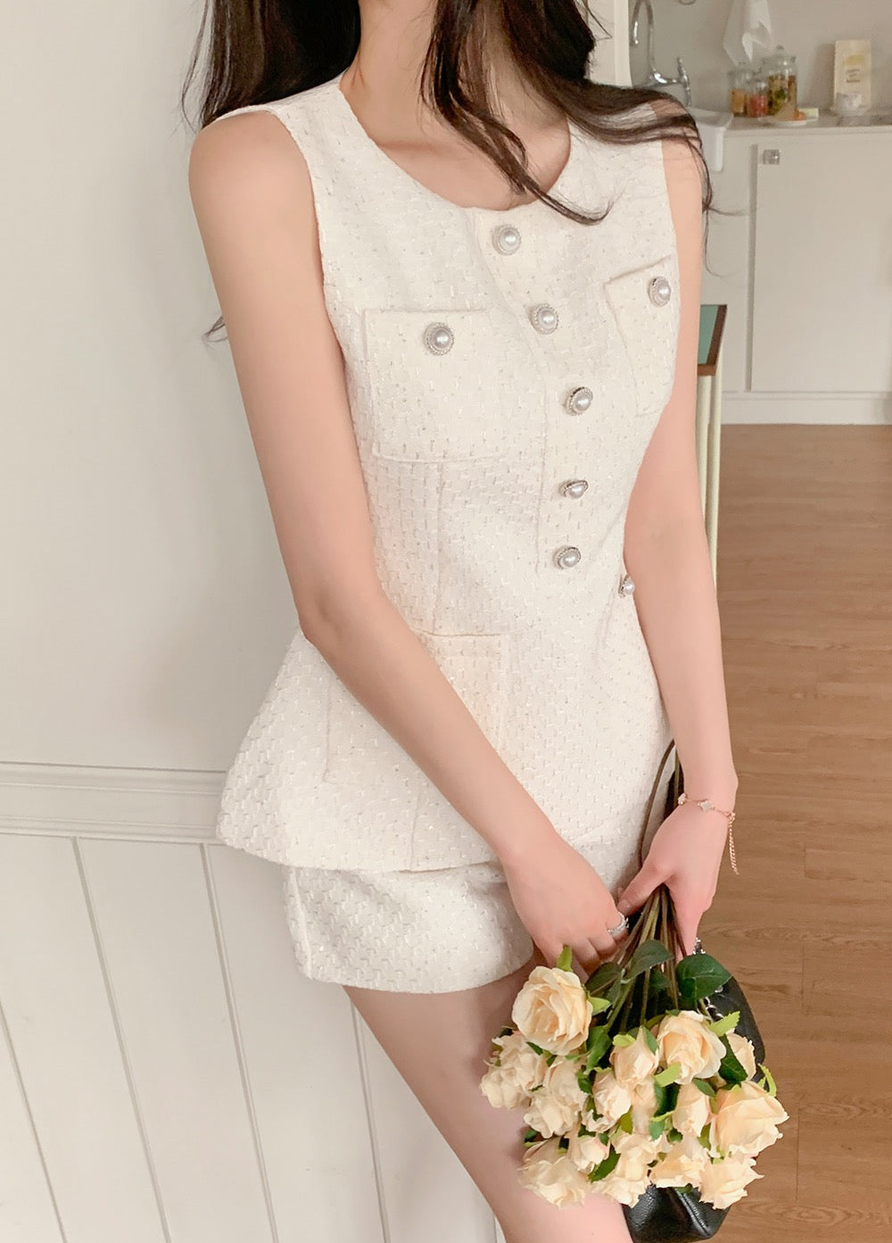 Chanel-inspired Waist-cinching Slim-fit Top + Versatile Shorts Set