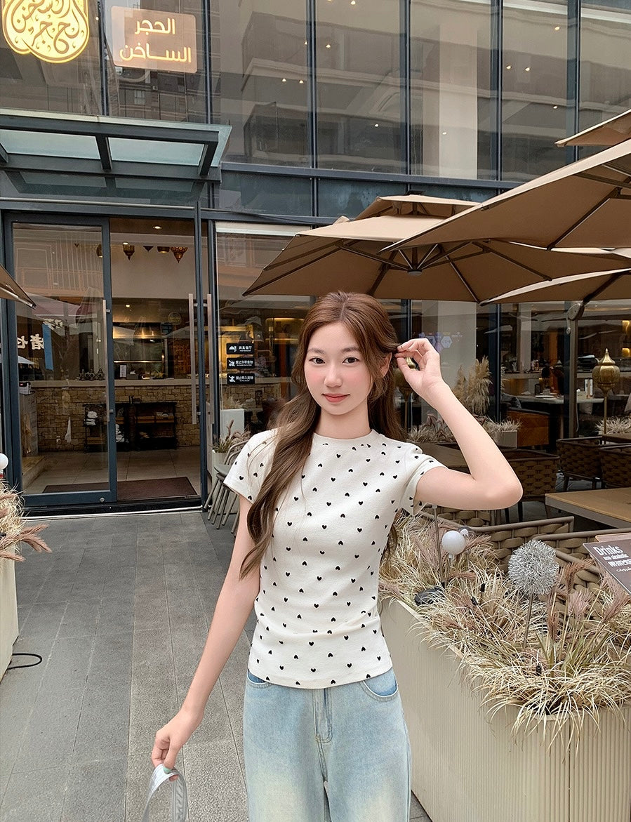 愛心波點正肩短袖