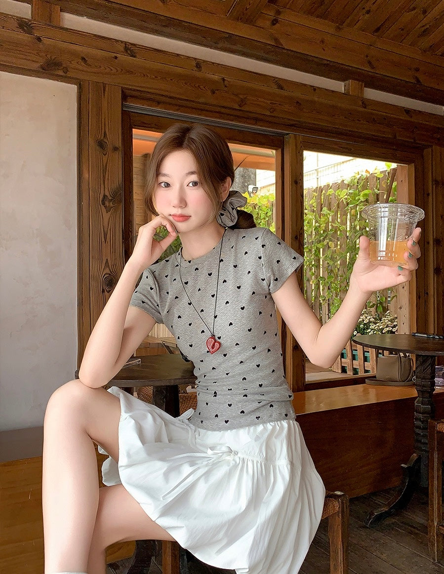 愛心波點正肩短袖