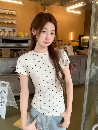 愛心波點正肩短袖
