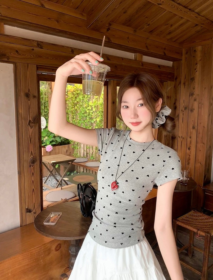 愛心波點正肩短袖