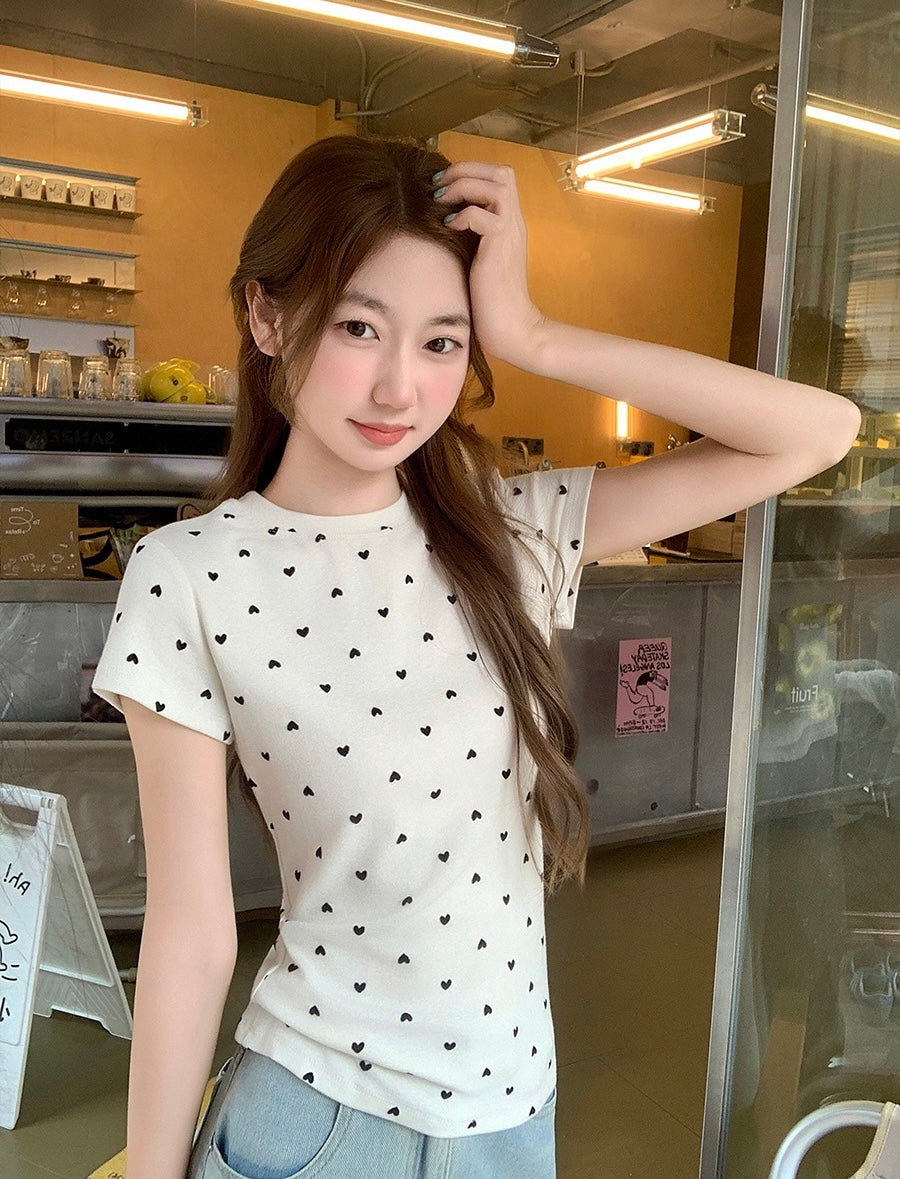 愛心波點正肩短袖