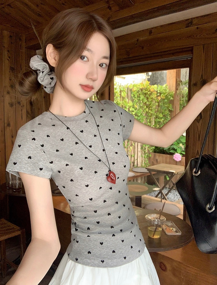 愛心波點正肩短袖