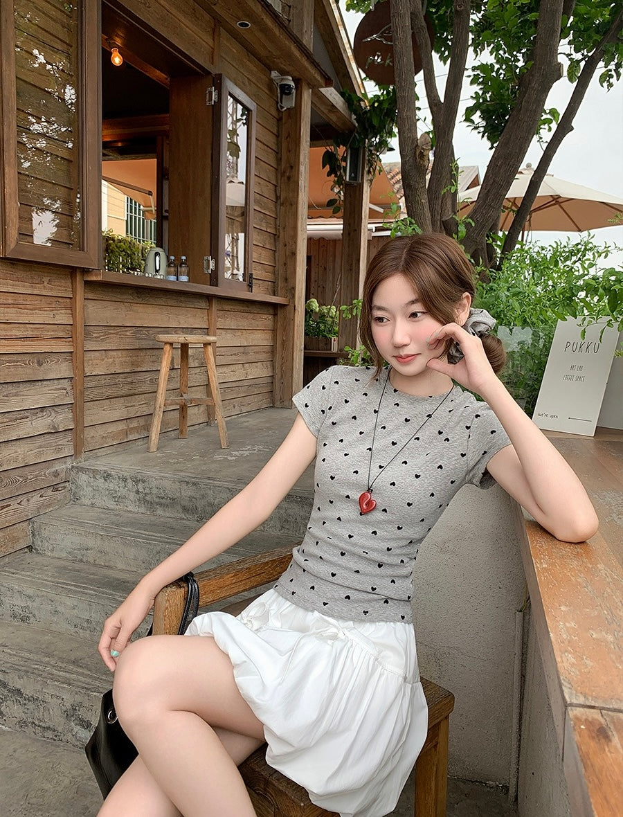 愛心波點正肩短袖