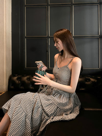 黑白方格抹胸吊帶蛋糕裙