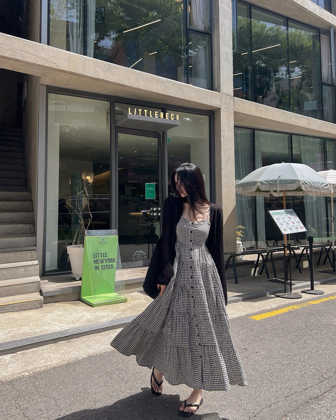 黑白方格抹胸吊帶蛋糕裙