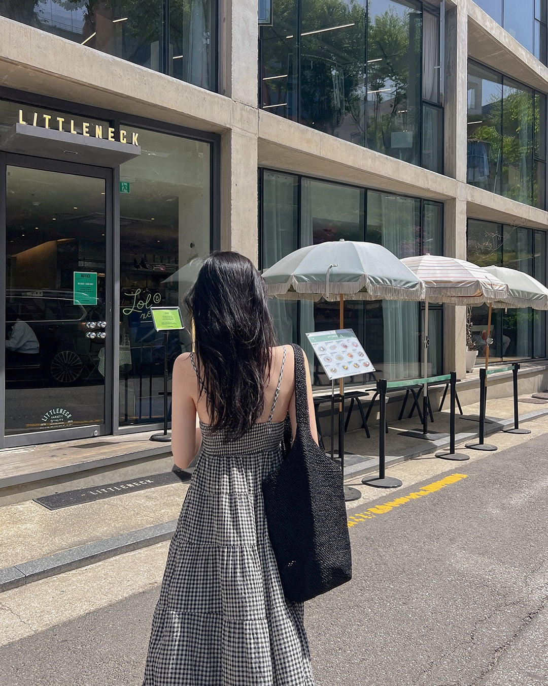 黑白方格抹胸吊帶蛋糕裙