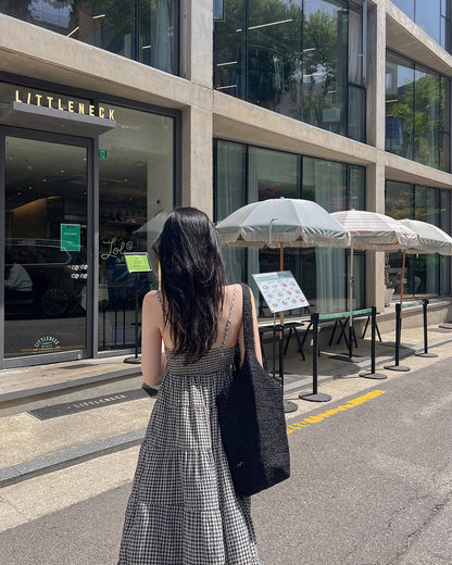 黑白方格抹胸吊帶蛋糕裙