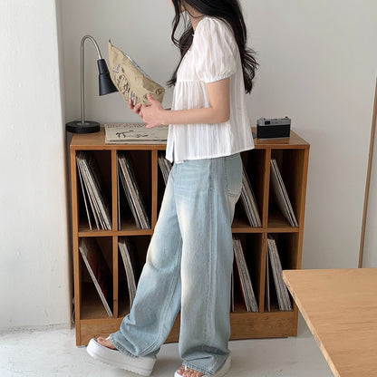 泡泡袖包扣恤衫