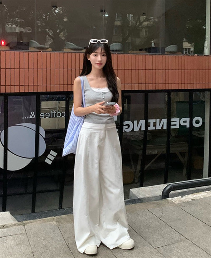 蕾絲假兩件連pad背心