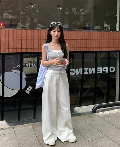 蕾絲假兩件連pad背心