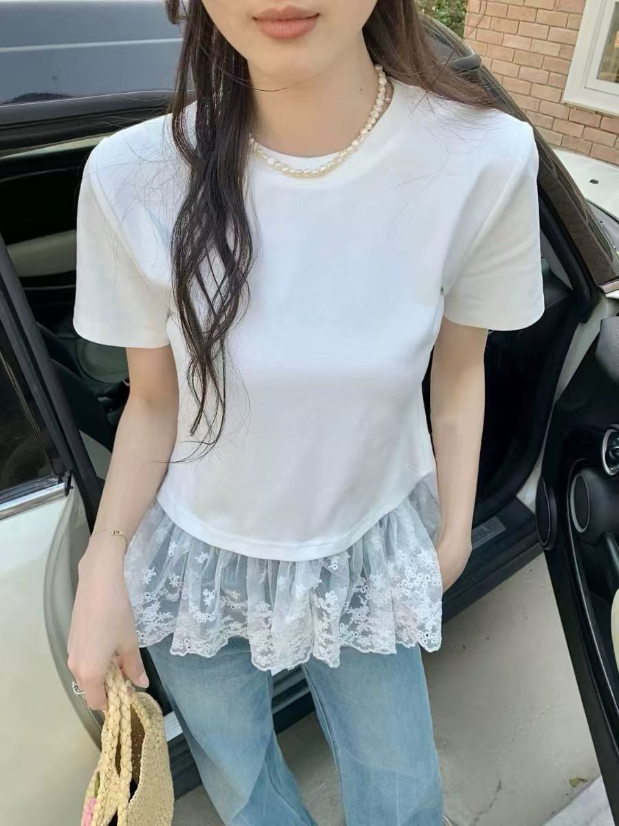 バレエ風レース切り替え半袖