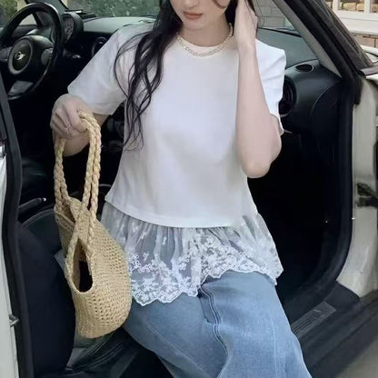 バレエ風レース切り替え半袖