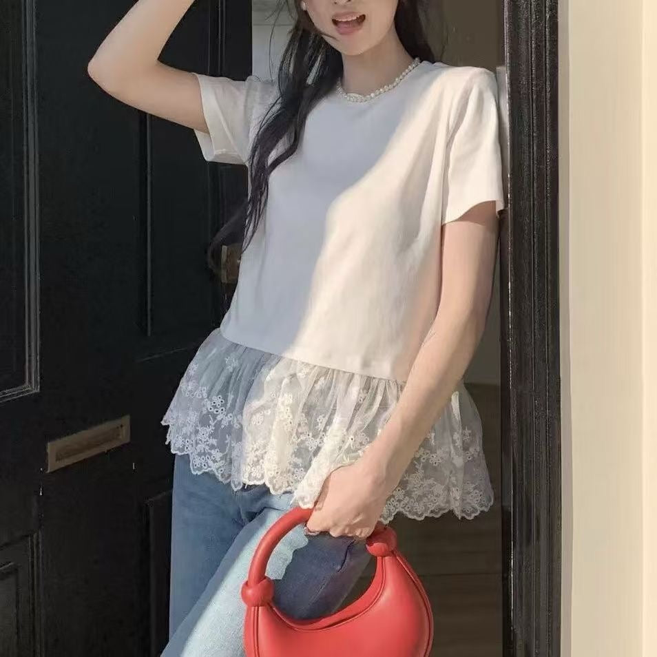 バレエ風レース切り替え半袖